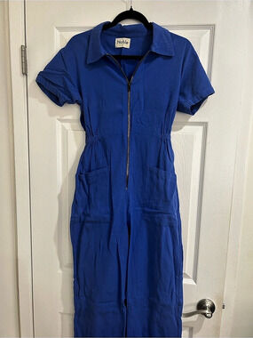 Noble Utility Suit Short Sleeve Zip Jumpsuit Blue XS